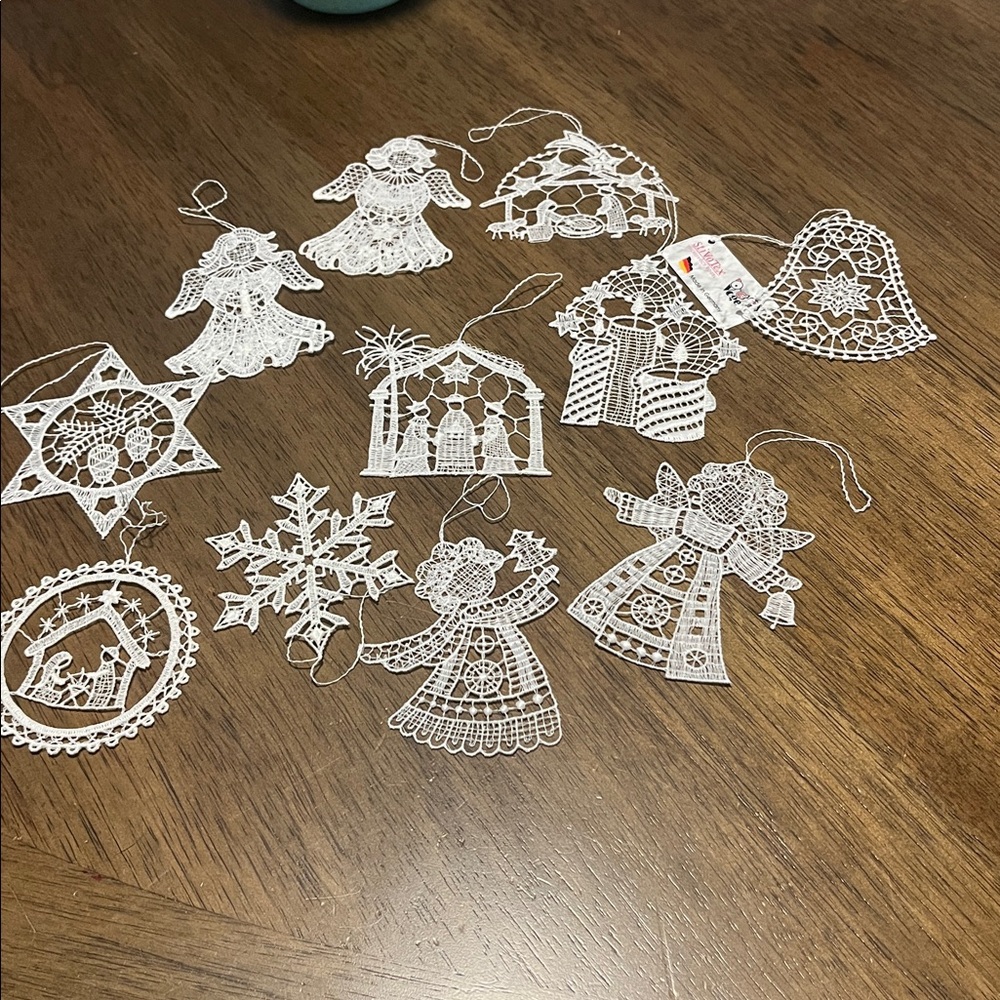 Ornaments imported from Germany set of 10 all white w/hanging loop NWT
